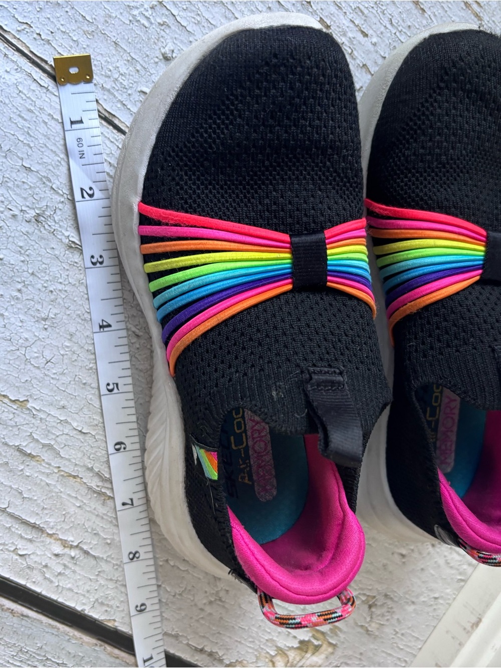 Skechers Kids Black Slip-On Sneakers with Rainbow Straps and Pink Lining - Picture 2 of 6